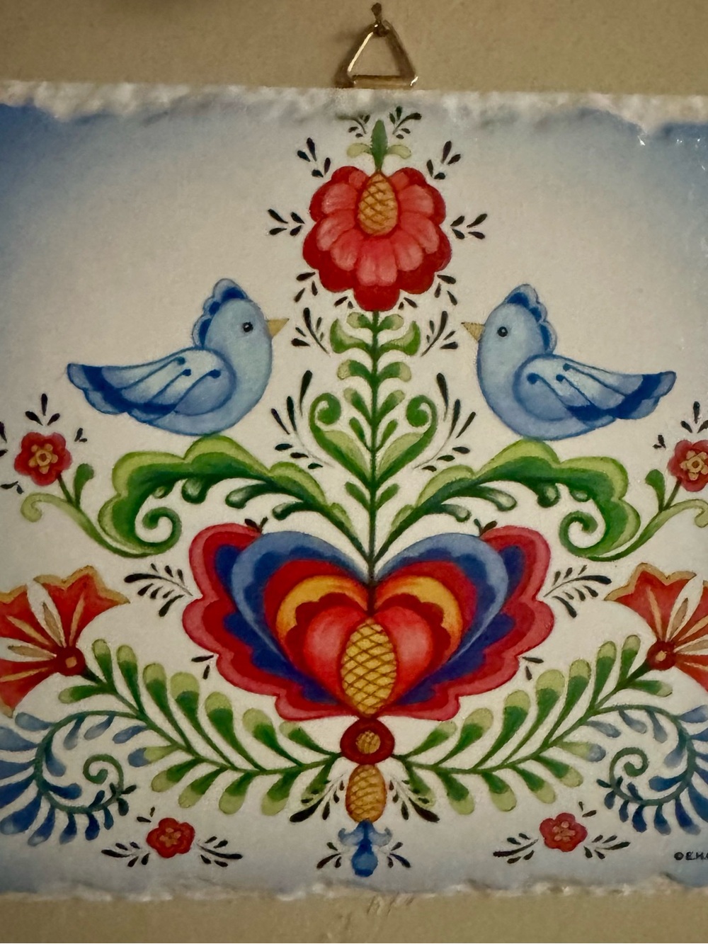 Folk Floral Wall Art Print in Red, Blue, and Green